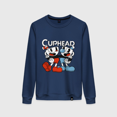 Женский свитшот хлопок Cuphead and Mugman , цвет темно-синий