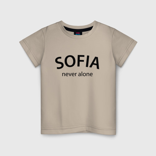 Детская футболка хлопок Sofia never alone - motto, цвет миндальный