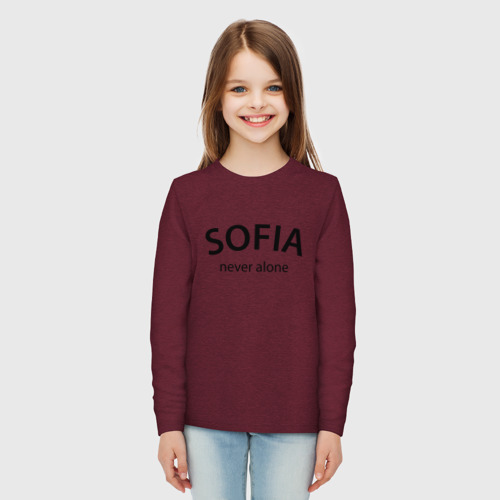 Детский лонгслив хлопок Sofia never alone - motto, цвет меланж-бордовый - фото 5