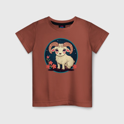 Барашек знак зодиака Овен на фоне цветов – Детская футболка хлопок с принтом купить со скидкой в -20%