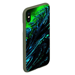 Чехол для iPhone XS Max матовый Яркая зеленая краска на темной абстракции - фото 2