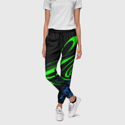 Яркая зеленая краска  на темной абстракции – Женские брюки 3D с принтом купить