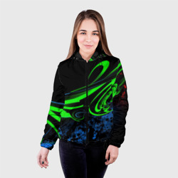 Женская куртка 3D Яркая зеленая краска  на темной абстракции - фото 2