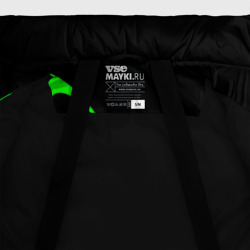 Куртка с принтом Яркая зеленая краска  на темной абстракции для женщины, вид на модели спереди №5. Цвет основы: черный