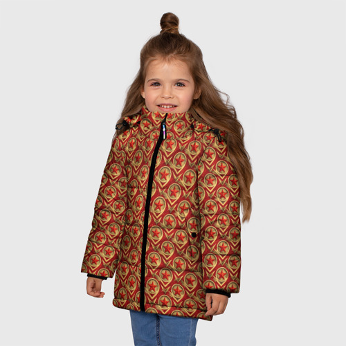 Зимняя куртка для девочек 3D Звезды в стиле СССР, цвет черный - фото 3