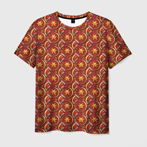 Мужская футболка 3D с принтом Паттерн СССР звезды, вид спереди #2