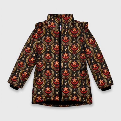 Зимняя куртка для девочек 3D Паттерн СССР черный фон, цвет черный