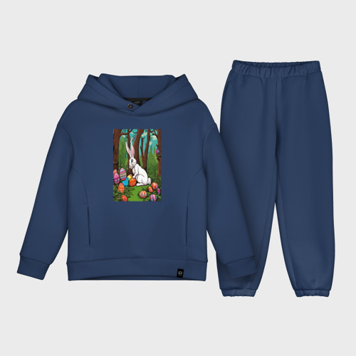 Детский костюм хлопок Oversize Пасхальный кроль в лесу, цвет темно-синий