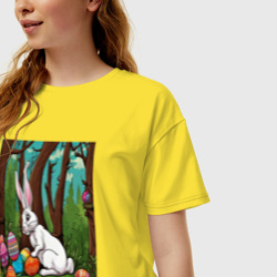 Женская футболка хлопок Oversize Пасхальный кроль в лесу - фото 2