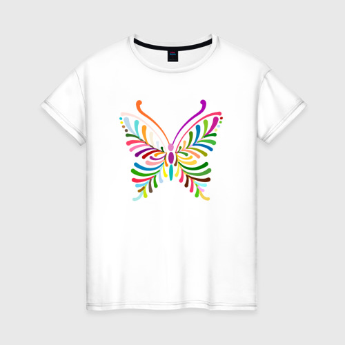 Женская футболка из хлопка с принтом Разноцветные крылья, вид спереди №1