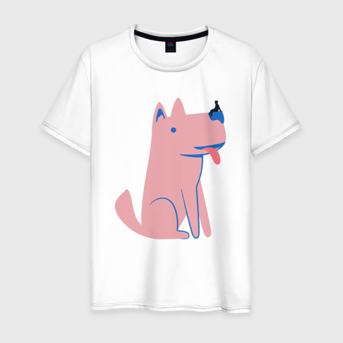 Мужская футболка из хлопка с принтом Собака и человек, вид спереди №1