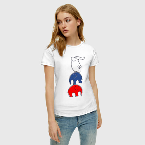 Женская футболка хлопок Пирамида из слонов, цвет белый - фото 3