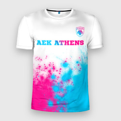 Мужская футболка 3D Slim AEK Athens neon gradient style посередине