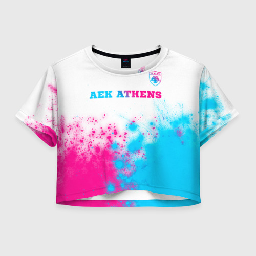 Женская футболка Crop-top 3D AEK Athens neon gradient style посередине, цвет 3D печать