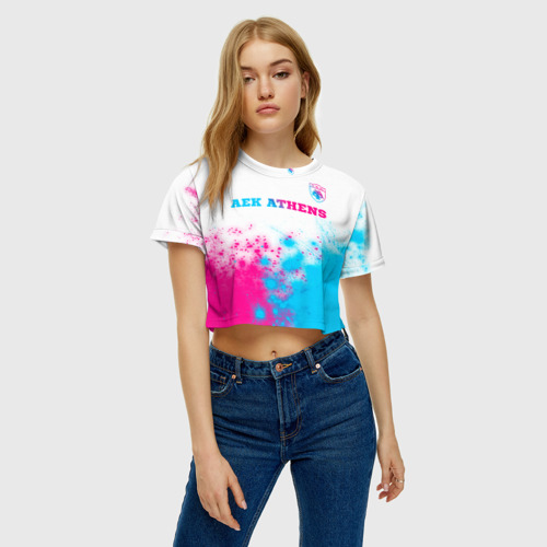 Женская футболка Crop-top 3D AEK Athens neon gradient style посередине, цвет 3D печать - фото 3