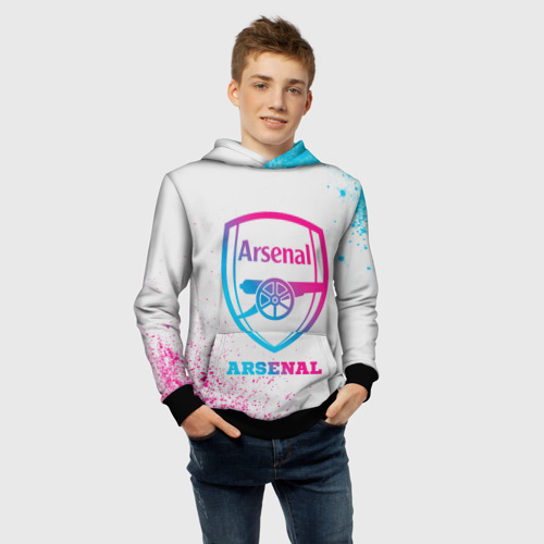 Детская толстовка 3D Arsenal neon gradient style, цвет черный - фото 6