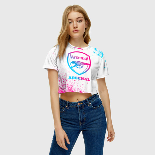 Женская футболка Crop-top 3D Arsenal neon gradient style, цвет 3D печать - фото 4