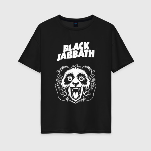 Женская футболка хлопок Oversize Black Sabbath rock panda, цвет черный