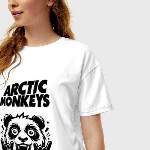 Женская футболка хлопок Oversize Arctic Monkeys - rock panda, цвет белый - фото 3