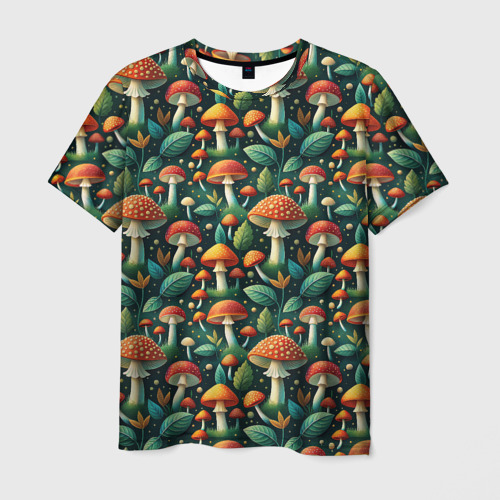 Мужская футболка с принтом Дикие грибы лесные мухоморы, вид спереди №1
