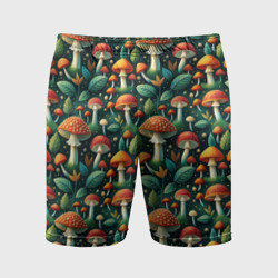 Дикие грибы лесные мухоморы  – Мужские шорты спортивные с принтом купить