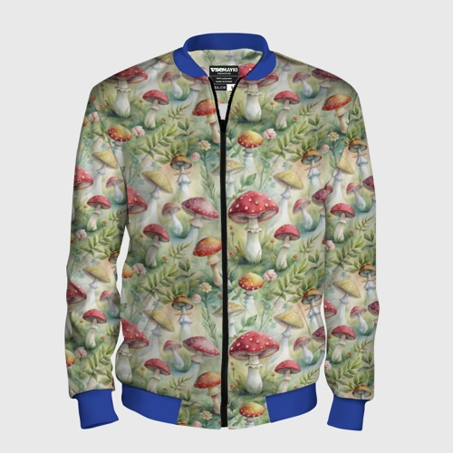 Мужской бомбер 3D Дикие грибы лесные   мухоморы 