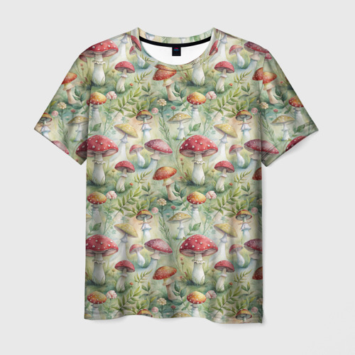 Мужская футболка с принтом Дикие грибы лесные   мухоморы, вид спереди №1
