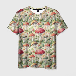 Дикие грибы  лесные мухоморы паттерн – Мужская футболка 3D с принтом купить со скидкой в -26%
