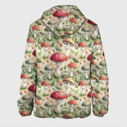 Куртка с принтом Дикие грибы  лесные мухоморы паттерн для мужчины, вид сзади №1. Цвет основы: белый