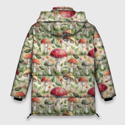 Куртка с принтом Дикие грибы  лесные мухоморы паттерн для женщины, вид сзади №1. Цвет основы: черный