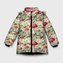 Дикие грибы  лесные мухоморы паттерн – Зимняя куртка для девочек 3D с принтом купить