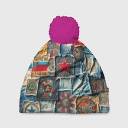 Шапка 3D c помпоном Ретро пэчворк СССР