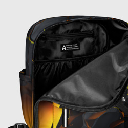 Рюкзак с принтом Разлом черных плит и оранжевая лава для женщины, вид на модели спереди №5. Цвет основы: белый