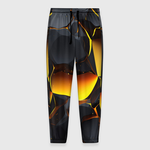 Мужские брюки с принтом Разлом черных плит и оранжевая лава, вид спереди №1