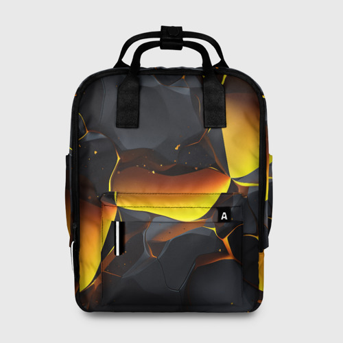 Женский рюкзак с принтом Разлом черных плит и оранжевая лава, вид спереди №1