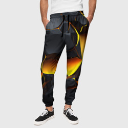 Разлом черных плит и оранжевая лава – Мужские брюки 3D с принтом купить