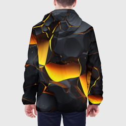 Куртка с принтом Разлом черных плит и оранжевая лава для мужчины, вид на модели сзади №2. Цвет основы: белый