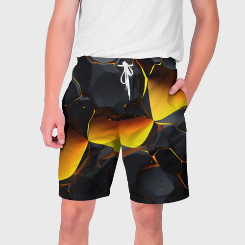 Мужские шорты с принтом Разлом черных плит и оранжевая лава, вид спереди №1