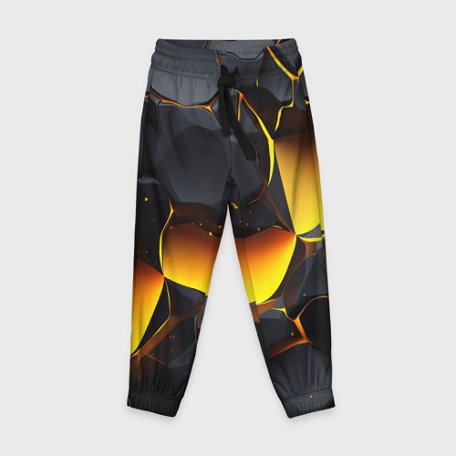 Детские брюки с принтом Разлом черных плит и оранжевая лава, вид спереди №1