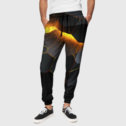Разлом черных плит и оранжевая  лава – Мужские брюки 3D с принтом купить