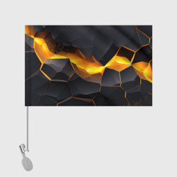 Флаг с принтом Разлом черных плит  и оранжевая лава для любого человека, вид спереди №2. Цвет основы: белый