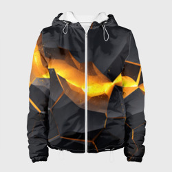 Женская куртка 3D Разлом черных плит  и оранжевая лава