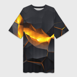 Платье-футболка 3D Разлом черных плит  и оранжевая лава