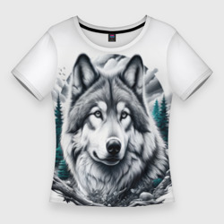 Женская футболка 3D Slim Волк и природа
