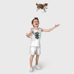 Пижама с принтом Уровни подземелий с монстрами для ребенка, вид на модели спереди №3. Цвет основы: белый