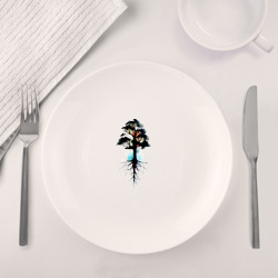 Набор: тарелка кружка с принтом Дерево с корнями для любого человека, вид спереди №4. Цвет основы: белый