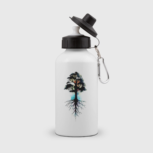 Бутылка спортивная с принтом Дерево с корнями, вид спереди №1