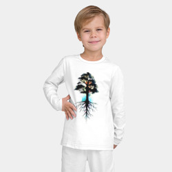 Пижама с принтом Дерево с корнями для ребенка, вид на модели спереди №2. Цвет основы: белый