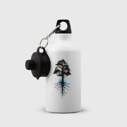Бутылка с принтом Дерево с корнями для любого человека, вид спереди №2. Цвет основы: белый