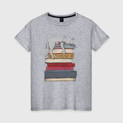 Женская футболка хлопок Кот спит на книгах